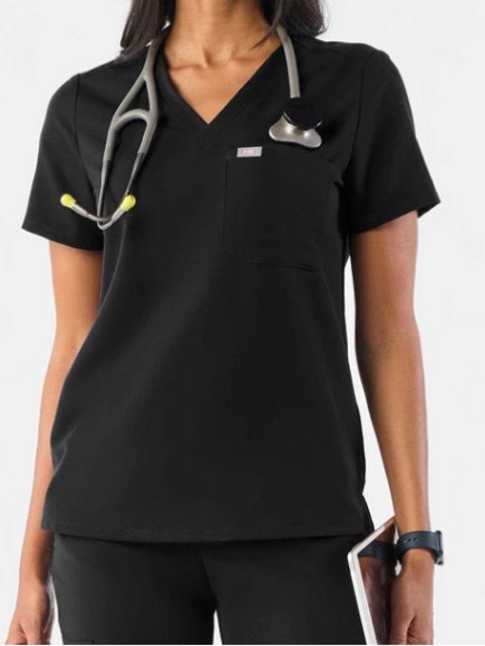 Figs Black Women's V-Neck Scrub Top